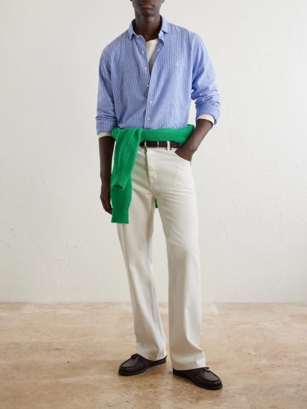 Striped Logo-Embroidered Cotton and Linen-Blend Seersucker Shirt - OU