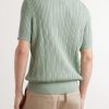 Logo-Embroidered Cable-Knit Cotton Polo Shirt - BK Logo-Embroidered Cable-Knit Cotton Polo Shirt - BK