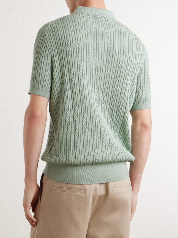 Logo-Embroidered Cable-Knit Cotton Polo Shirt - BK Logo-Embroidered Cable-Knit Cotton Polo Shirt - BK