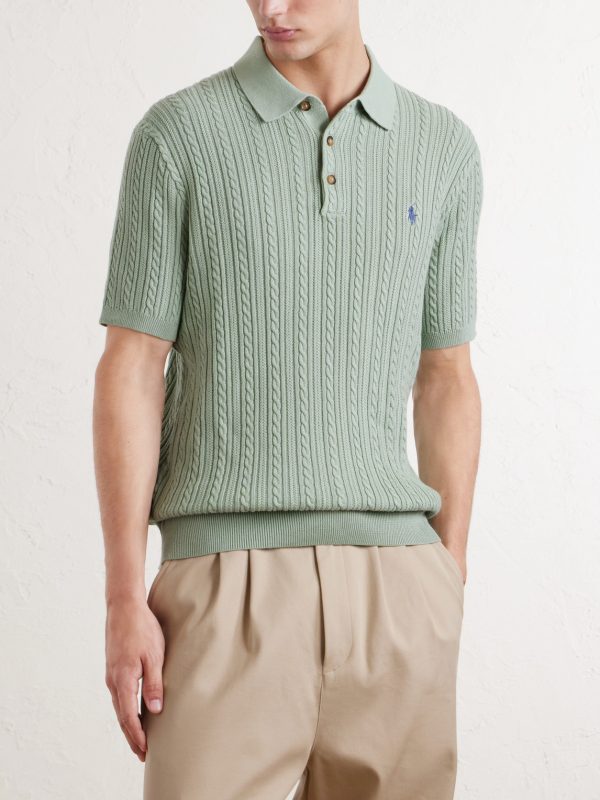 Logo-Embroidered Cable-Knit Cotton Polo Shirt - FR Logo-Embroidered Cable-Knit Cotton Polo Shirt - FR