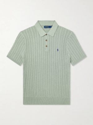 Logo-Embroidered Cable-Knit Cotton Polo Shirt Logo-Embroidered Cable-Knit Cotton Polo Shirt