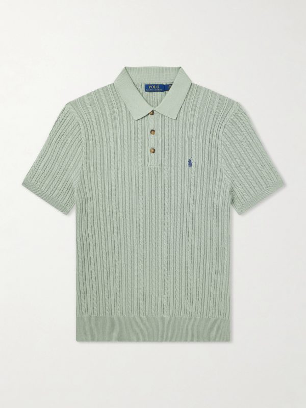 Logo-Embroidered Cable-Knit Cotton Polo Shirt Logo-Embroidered Cable-Knit Cotton Polo Shirt