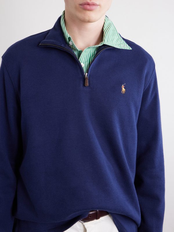 Logo-Embroidered Cotton-Jersey Half-Zip Sweater - CU Logo-Embroidered Cotton-Jersey Half-Zip Sweater - CU