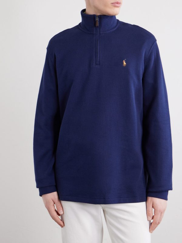 Logo-Embroidered Cotton-Jersey Half-Zip Sweater - FR Logo-Embroidered Cotton-Jersey Half-Zip Sweater - FR