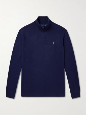 Logo-Embroidered Cotton-Jersey Half-Zip Sweater