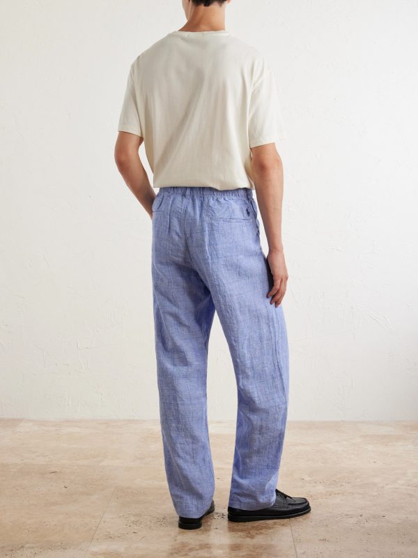 Wide-Leg Checked Woven Linen Trousers - BK