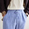 Wide-Leg Checked Woven Linen Trousers - CU