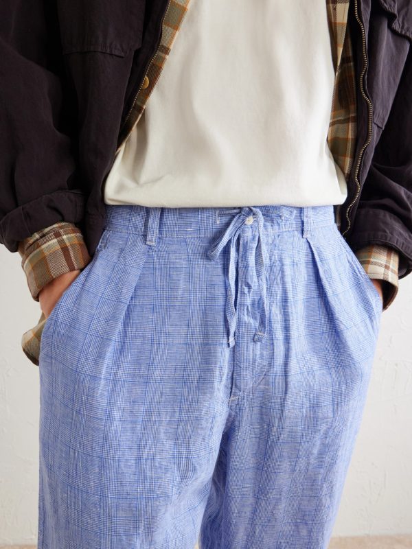 Wide-Leg Checked Woven Linen Trousers - CU