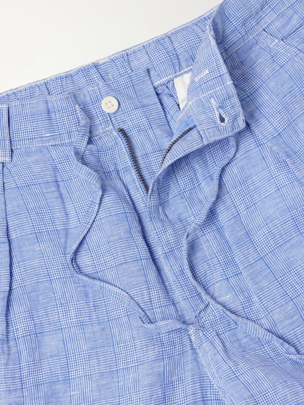 Wide-Leg Checked Woven Linen Trousers - E1