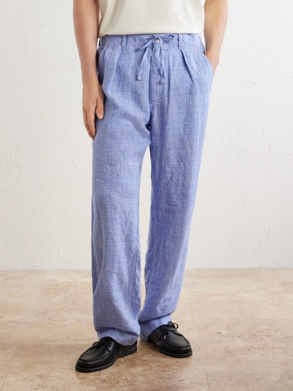 Wide-Leg Checked Woven Linen Trousers - FR