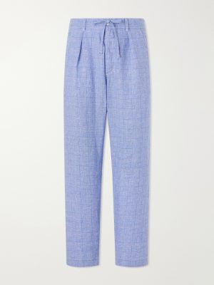 Wide-Leg Checked Woven Linen Trousers Wide-Leg Checked Woven Linen Trousers