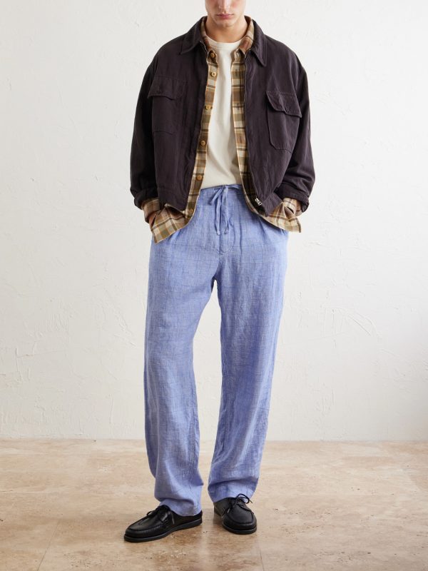 Wide-Leg Checked Woven Linen Trousers - OU
