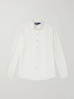 Logo-Embroidered Linen Woven Shirt Logo-Embroidered Linen Woven Shirt