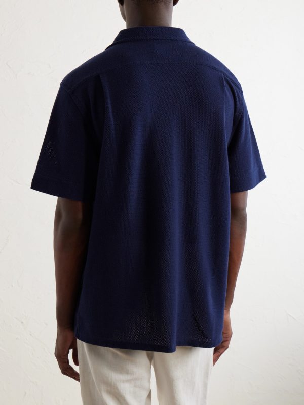 Pointelle Cotton-Knitted Polo Shirt - BK Pointelle Cotton-Knitted Polo Shirt - BK