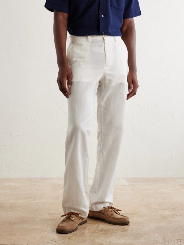 Straight-Leg Cotton and Linen Blend Woven Trousers - FR