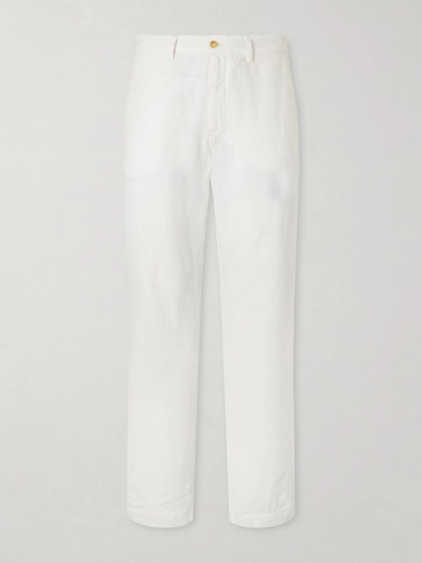 Straight-Leg Cotton and Linen Blend Woven Trousers