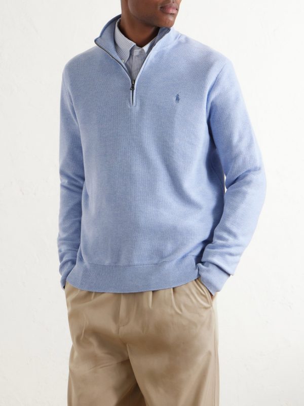 Logo-Embroidered Cotton Half-Zip Sweater - FR