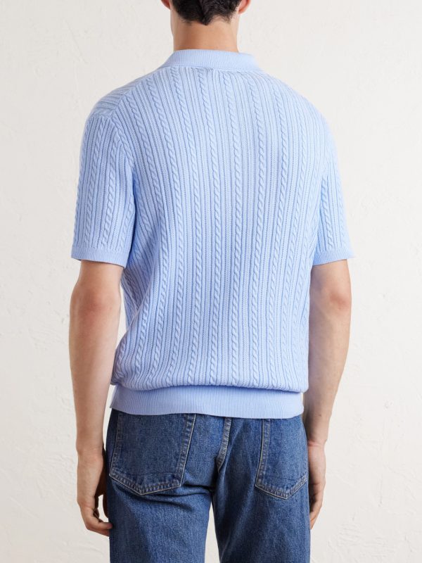 Logo-Embroidered Cable-Knit Cotton Polo Shirt - BK