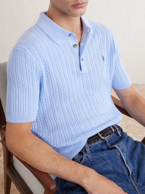 Logo-Embroidered Cable-Knit Cotton Polo Shirt - CU