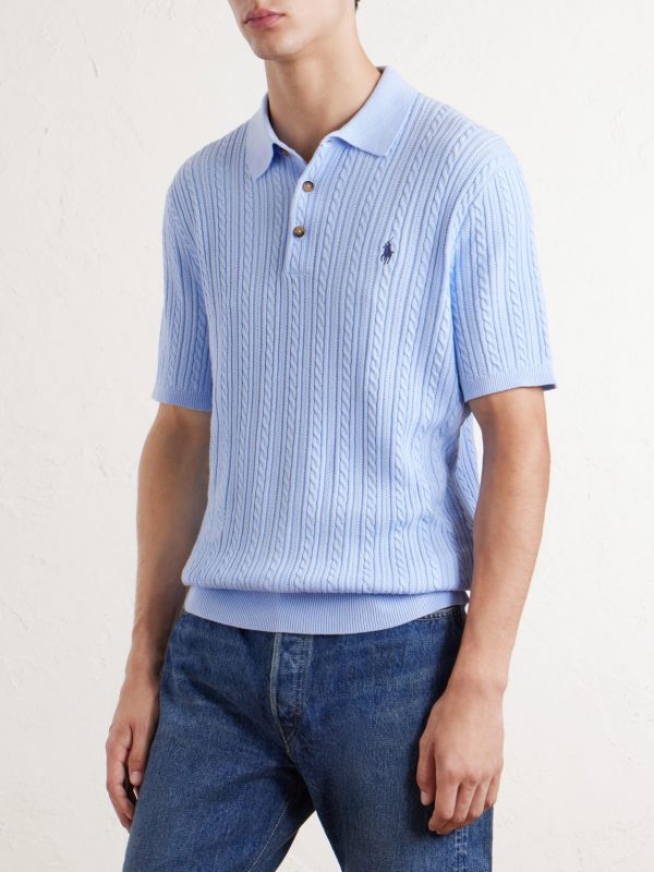 Logo-Embroidered Cable-Knit Cotton Polo Shirt - FR