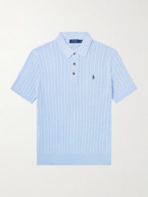Logo-Embroidered Cable-Knit Cotton Polo Shirt Logo-Embroidered Cable-Knit Cotton Polo Shirt