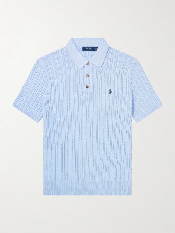 Logo-Embroidered Cable-Knit Cotton Polo Shirt