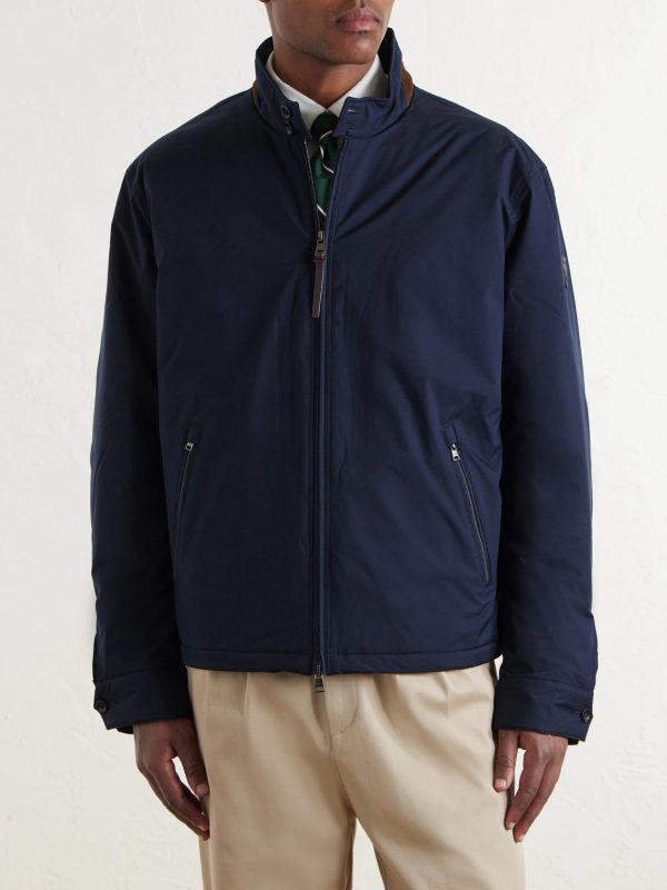 Leather and Suede-Trimmed Gabardine Jacket - FR Leather and Suede-Trimmed Gabardine Jacket - FR
