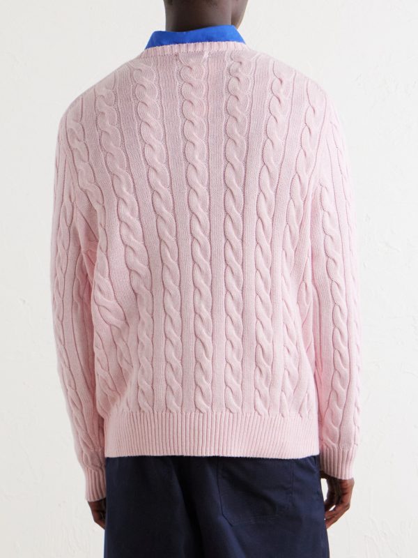 Logo-Embroidered Cable-Knit Cotton Sweater - BK