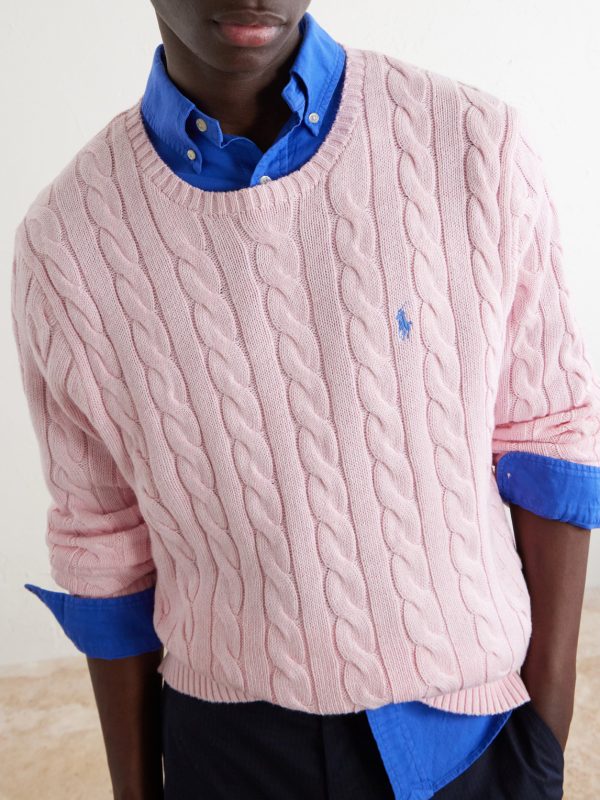 Logo-Embroidered Cable-Knit Cotton Sweater - CU
