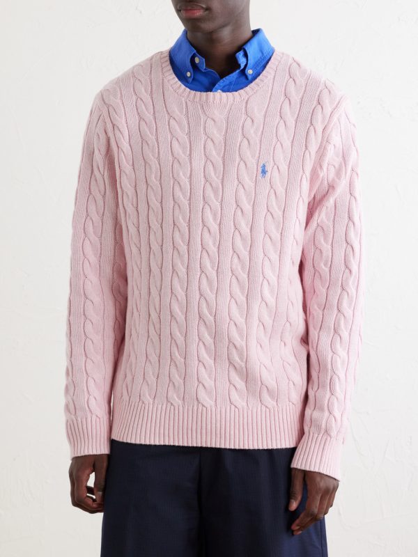 Logo-Embroidered Cable-Knit Cotton Sweater - FR