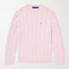 Logo-Embroidered Cable-Knit Cotton Sweater