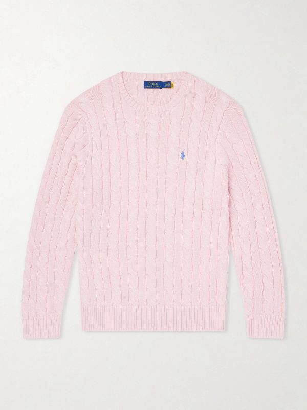 Logo-Embroidered Cable-Knit Cotton Sweater
