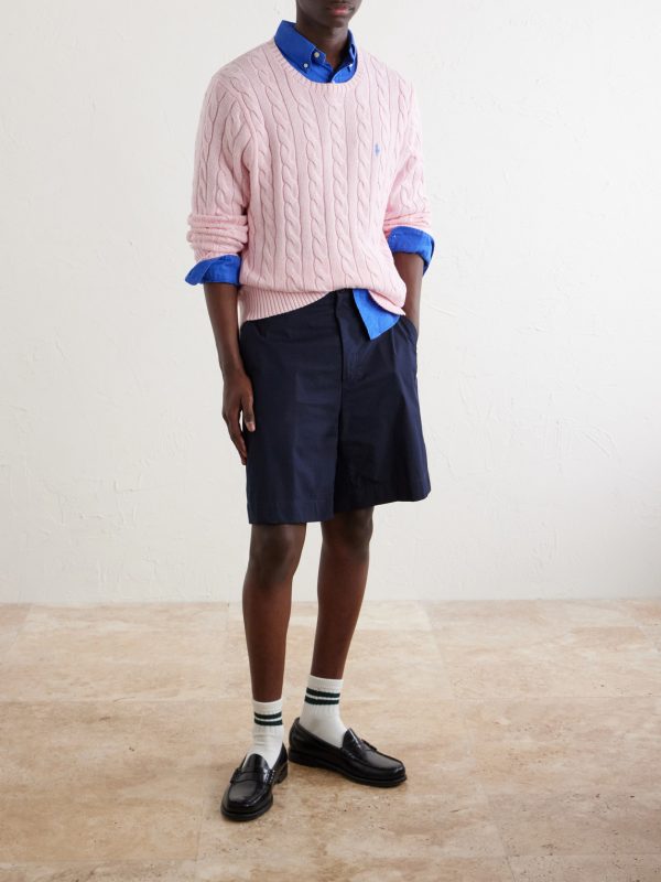 Logo-Embroidered Cable-Knit Cotton Sweater - OU