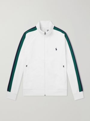 Logo-Embroidered Striped Cotton-Jersey Zip-Up Sweatshirt