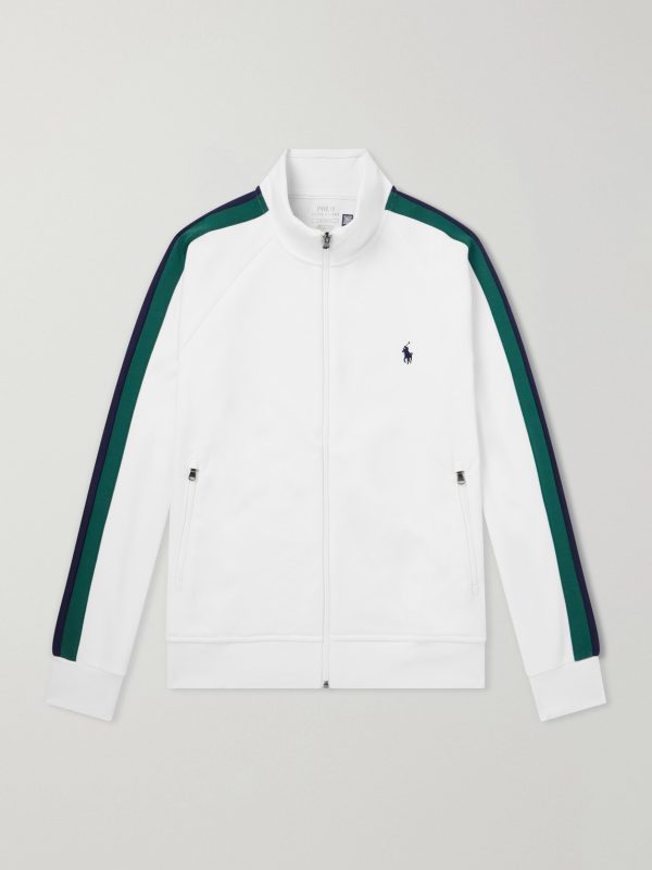 Logo-Embroidered Striped Cotton-Jersey Zip-Up Sweatshirt
