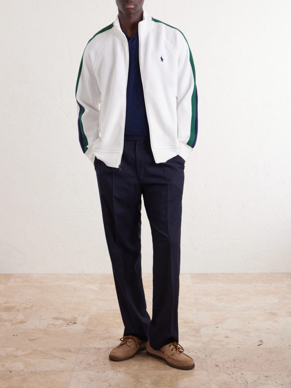 Logo-Embroidered Striped Cotton-Jersey Zip-Up Sweatshirt - OU