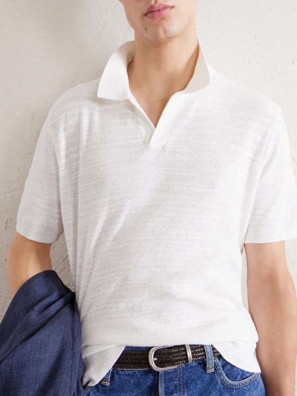 Logo-Embroidered Cotton and Linen-Blend Polo Shirt - CU Logo-Embroidered Cotton and Linen-Blend Polo Shirt - CU