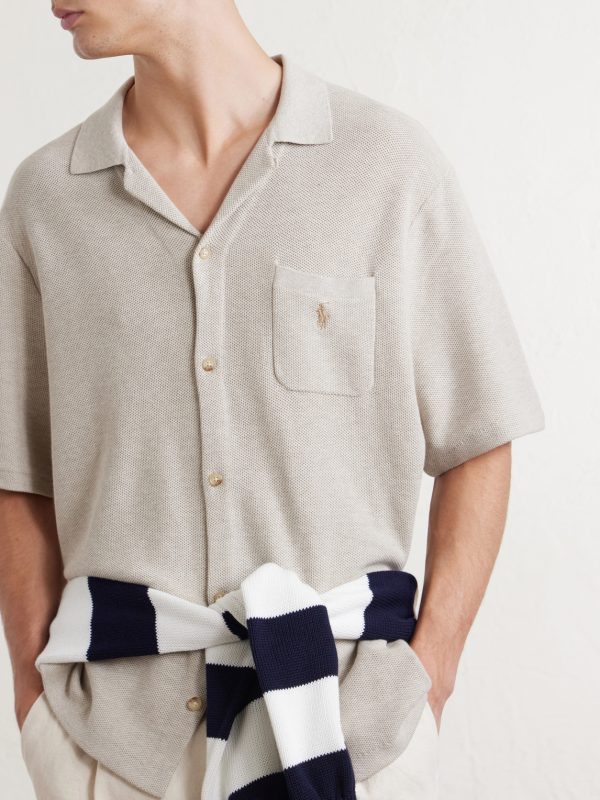 Convertible-Collar Logo-Embroidered Cotton-Piqué Shirt - CU Convertible-Collar Logo-Embroidered Cotton-Piqué Shirt - CU