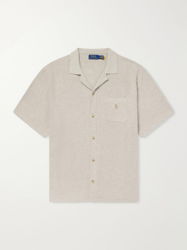 Convertible-Collar Logo-Embroidered Cotton-Piqué Shirt Convertible-Collar Logo-Embroidered Cotton-Piqué Shirt