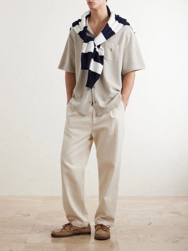 Convertible-Collar Logo-Embroidered Cotton-Piqué Shirt - OU Convertible-Collar Logo-Embroidered Cotton-Piqué Shirt - OU