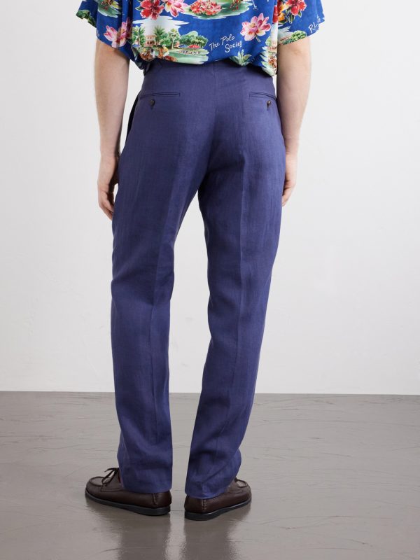 Straight-Leg Pleated Linen Suit Trousers - BK