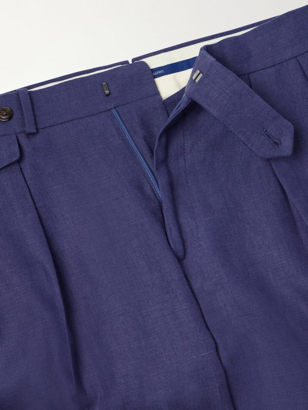 Straight-Leg Pleated Linen Suit Trousers - E1