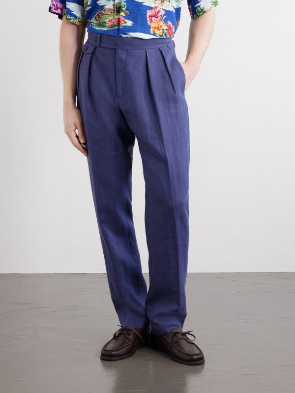 Straight-Leg Pleated Linen Suit Trousers - FR