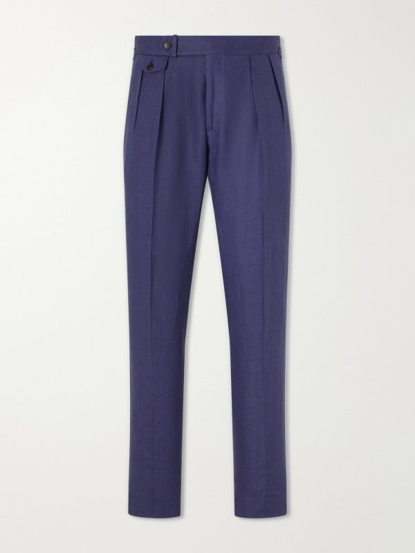 Straight-Leg Pleated Linen Suit Trousers