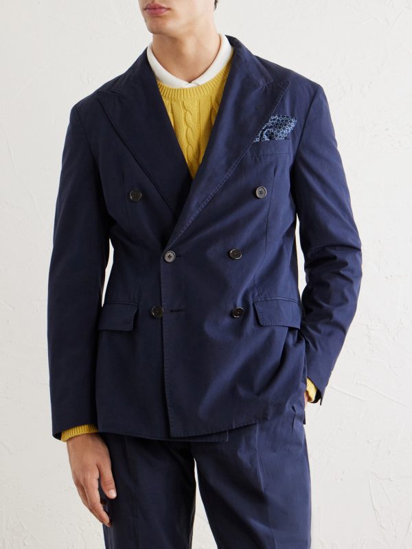 Double-Breasted Cotton-Canvas Suit Jacket - FR Double-Breasted Cotton-Canvas Suit Jacket - FR