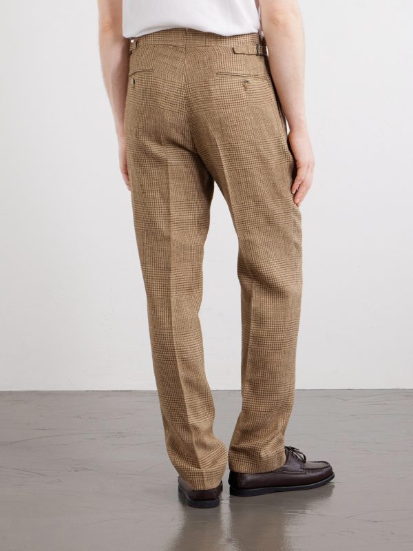 Straight-Leg Pleated Houndstooth Linen, Silk and Wool-Blend Trousers - BK Straight-Leg Pleated Houndstooth Linen, Silk and Wool-Blend Trousers - BK
