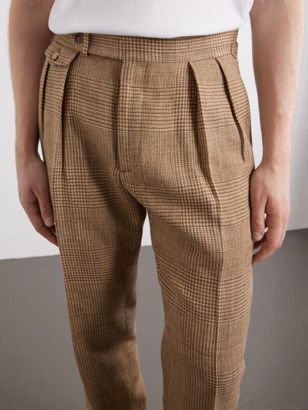 Straight-Leg Pleated Houndstooth Linen, Silk and Wool-Blend Trousers - CU Straight-Leg Pleated Houndstooth Linen, Silk and Wool-Blend Trousers - CU