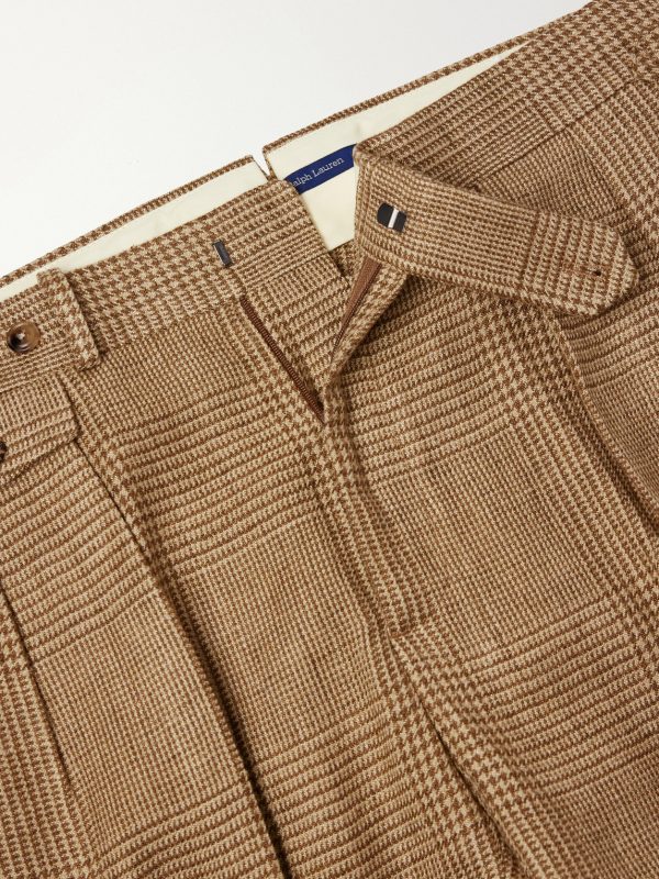 Straight-Leg Pleated Houndstooth Linen, Silk and Wool-Blend Trousers - E1 Straight-Leg Pleated Houndstooth Linen, Silk and Wool-Blend Trousers - E1