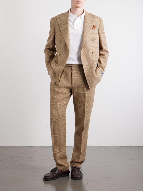 Straight-Leg Pleated Houndstooth Linen, Silk and Wool-Blend Trousers - OU Straight-Leg Pleated Houndstooth Linen, Silk and Wool-Blend Trousers - OU