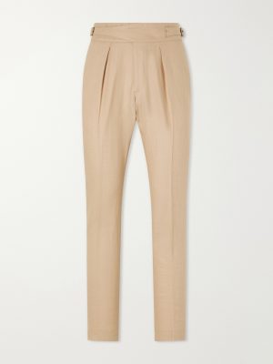 Straight-Leg Pleated Linen Suit Trousers
